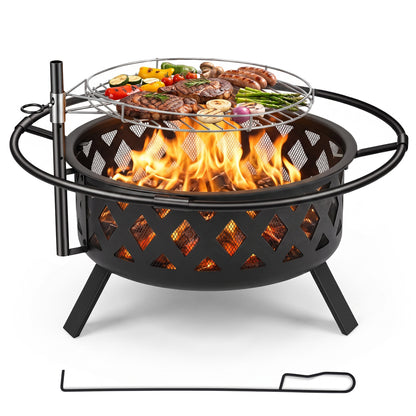 36-Inch Fire Pit Table with Adjustable Rotatable Grill Grate