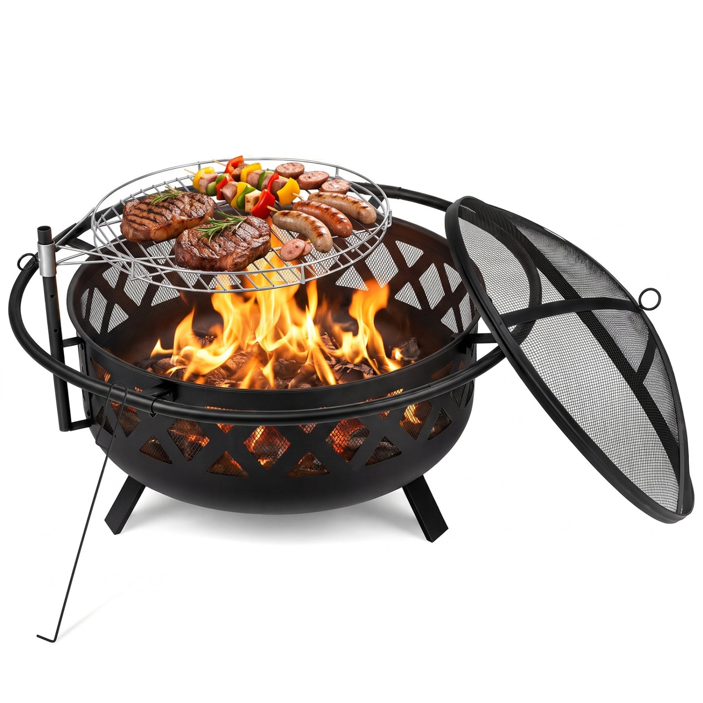 36-Inch Fire Pit Table with Adjustable Rotatable Grill Grate