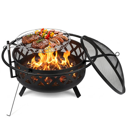 36-Inch Fire Pit Table with Adjustable Rotatable Grill Grate