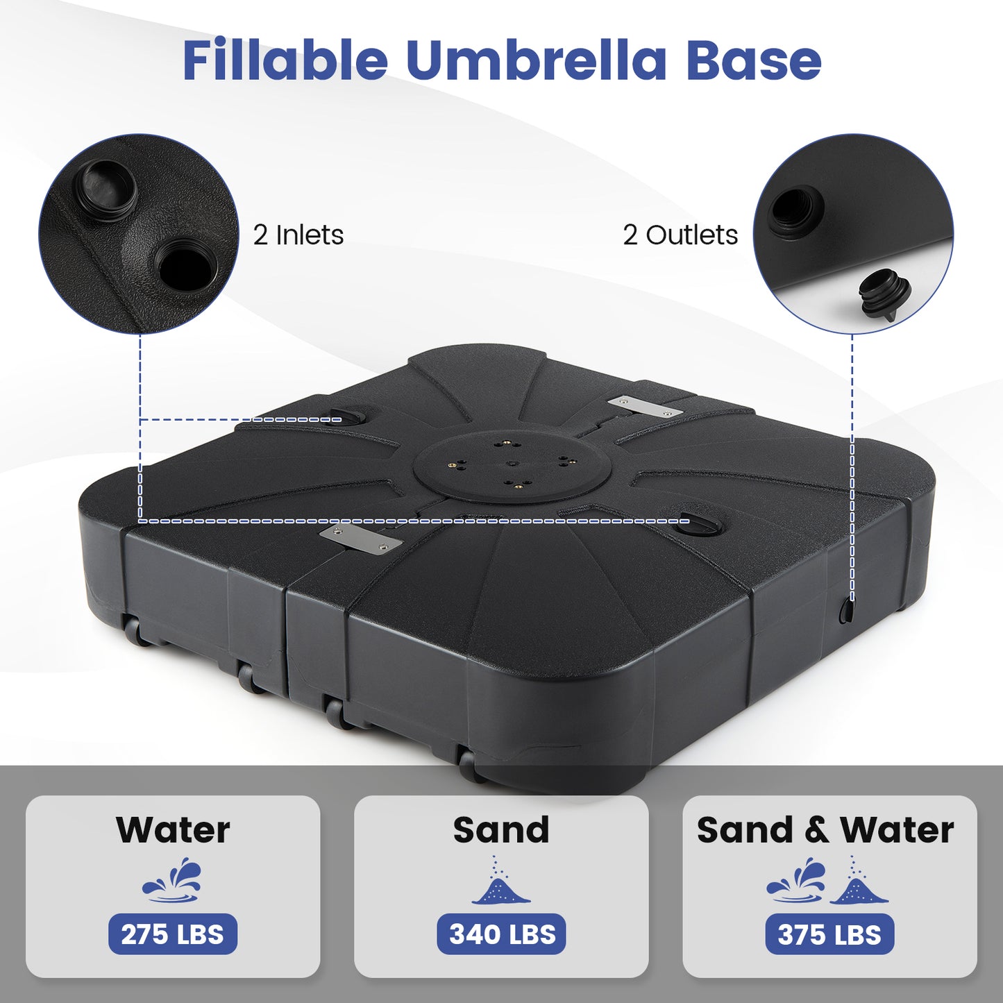Outdoor Cantilever Umbrella Base Square Water and Sand Fillable Base-35 Inches