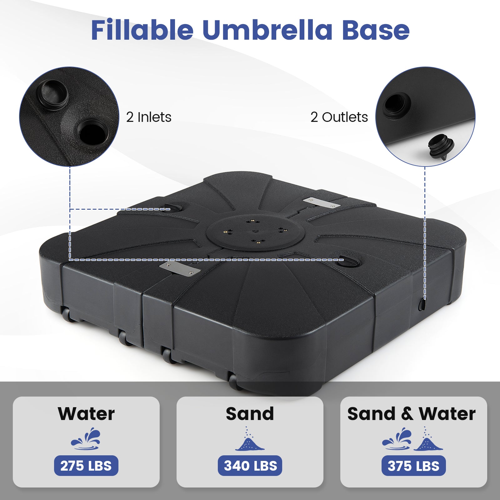 Outdoor Cantilever Umbrella Base Square Water and Sand Fillable Base-35 Inches