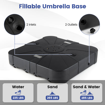 Outdoor Cantilever Umbrella Base Square Water and Sand Fillable Base-34 Inches