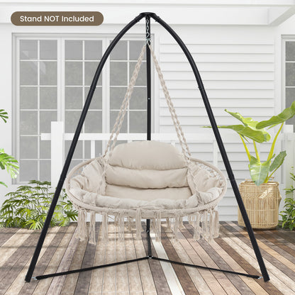 Hand-Woven Rope Hanging Chair with Cushion and Folding Frame