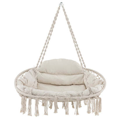 Hand-Woven Rope Hanging Chair with Cushion and Folding Frame