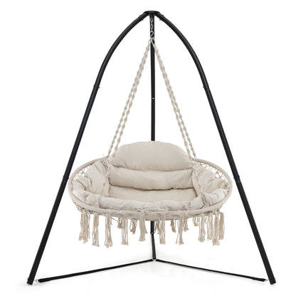 Hand-Woven Rope Hanging Chair with Cushion and Folding Frame