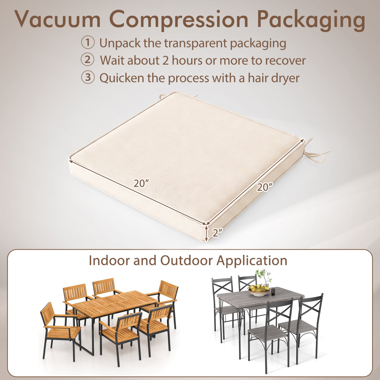 Outdoor Chair Cushions Set of 4 - Waterproof Olefin 20x20