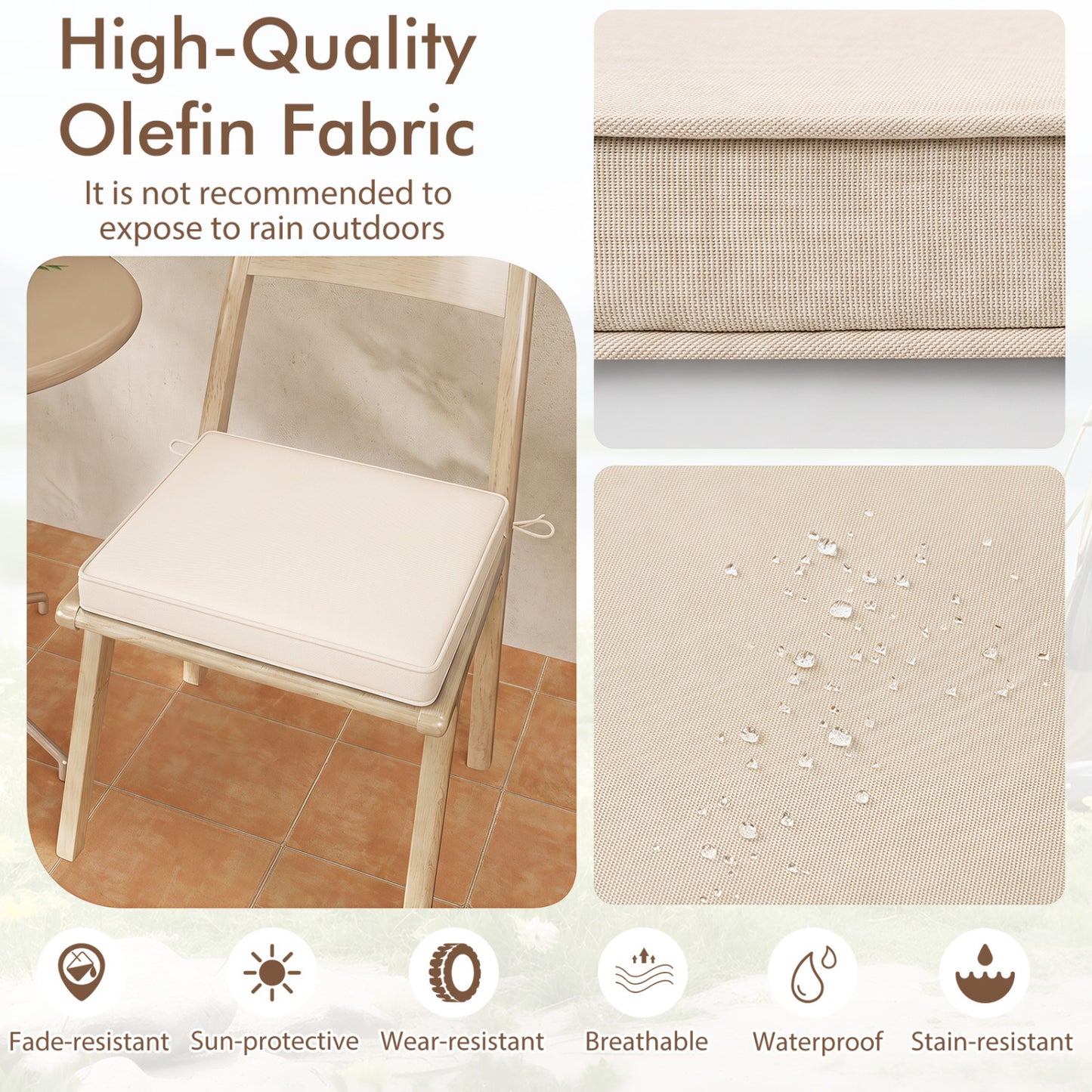 Outdoor Chair Cushions Set of 6 Waterproof Olefin 20x20 Inch