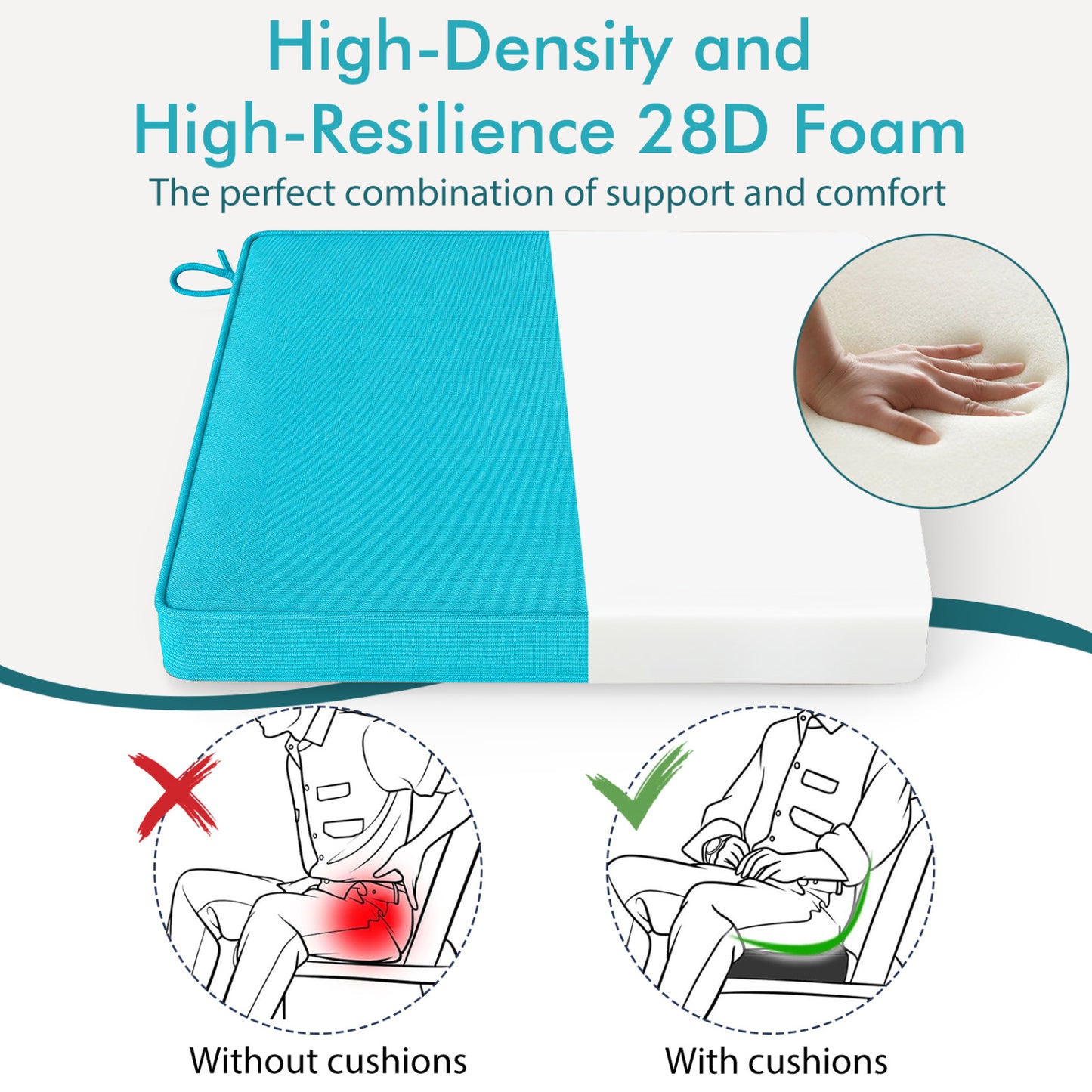 Outdoor Chair Cushions Set of 6 Waterproof Olefin 20x20 Inch