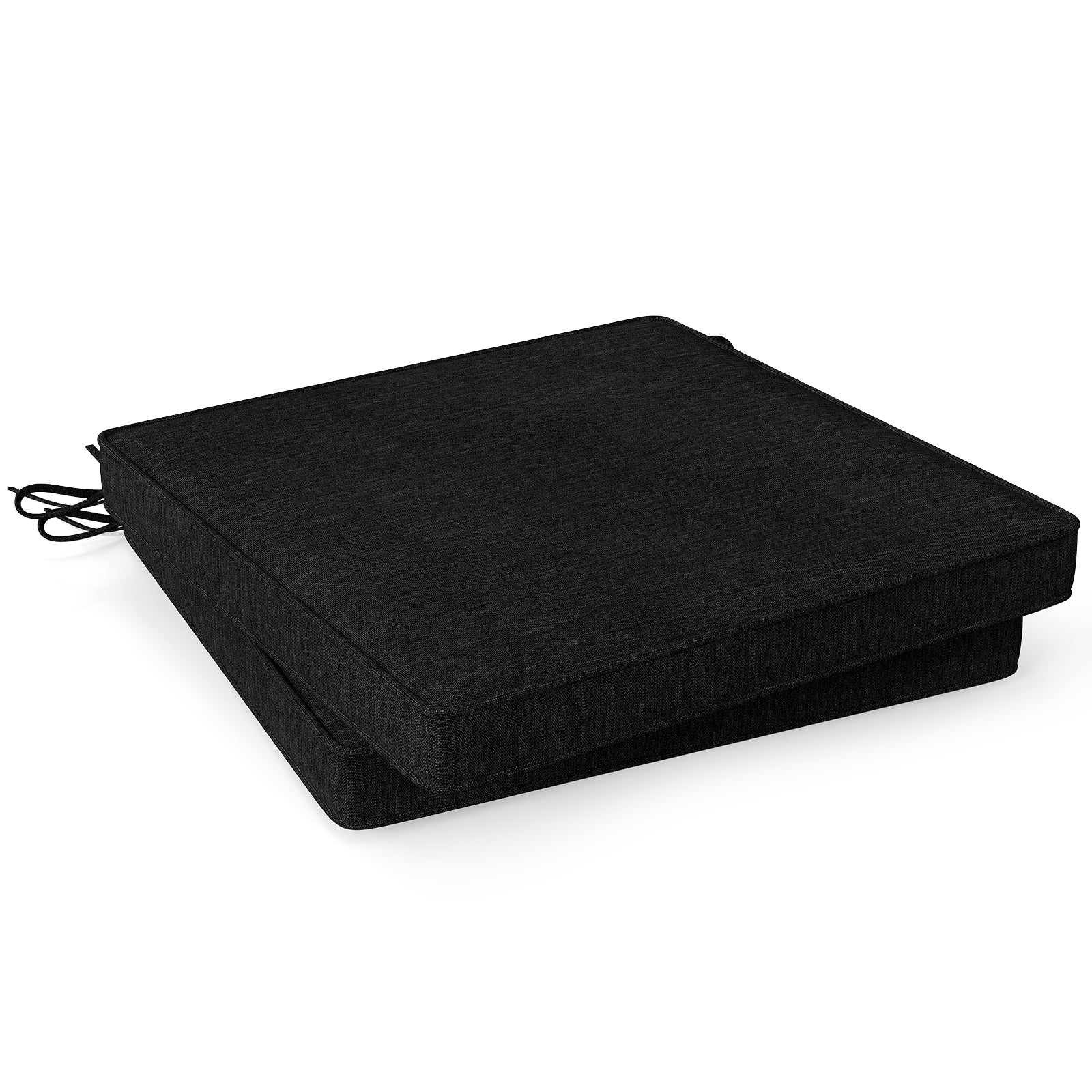 Outdoor Chair Cushion Set of 2 Waterproof Fade-Resistant Olefin Seat Cushions-Black - Black