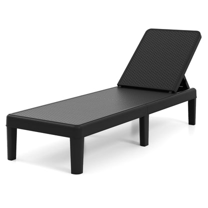 Outdoor Chaise Lounger Chair with Waterproof Rattan Textured PP Surface and 330 lbs Capacity-Brown - Black