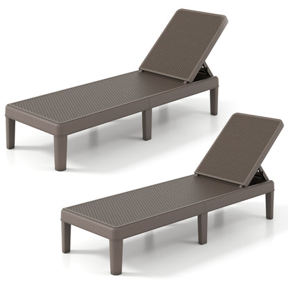 Outdoor Chaise Lounger Chair with Waterproof Rattan Textured PP Surface Set of 2