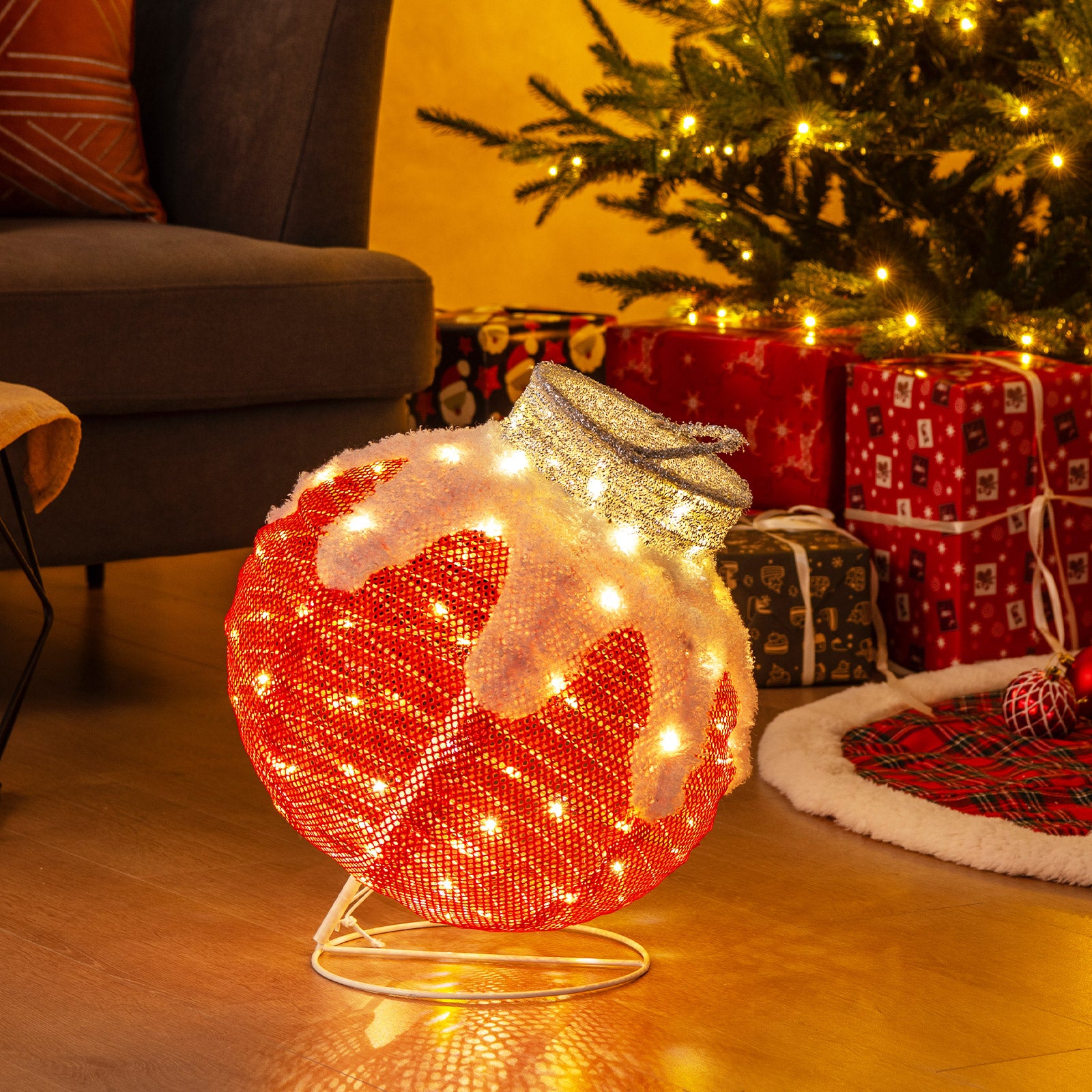 Outdoor Christmas Lantern Pop-Up Lighted Festive Ball with 80 LED Lights and Support Base