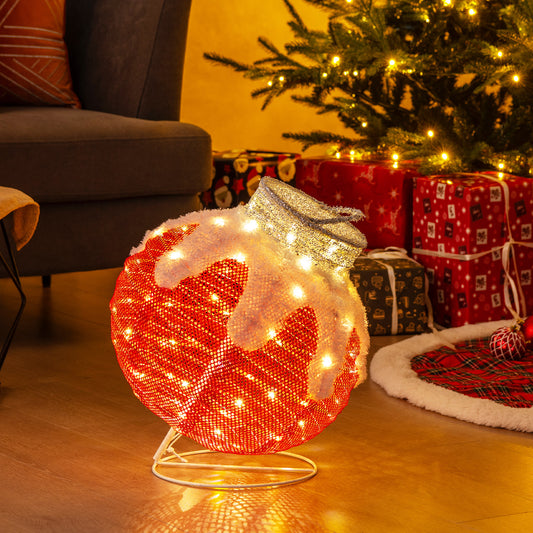 Outdoor Christmas Lantern Pop-Up Lighted Festive Ball with 80 LED Lights and Support Base