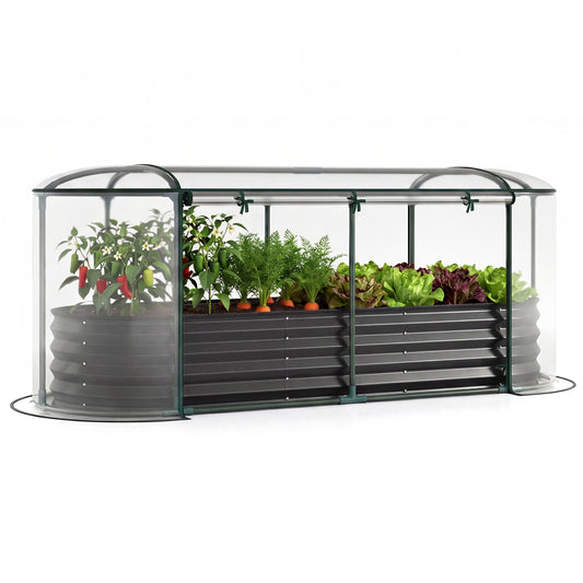 Outdoor Color Steel Raised Garden Bed with Greenhouse Cover Roll-up Window