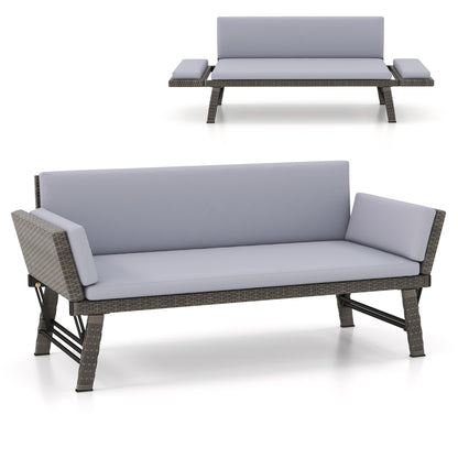 Outdoor Convertible Sofa Daybed with Adjustable Armrests for Balcony-Gray - Gray