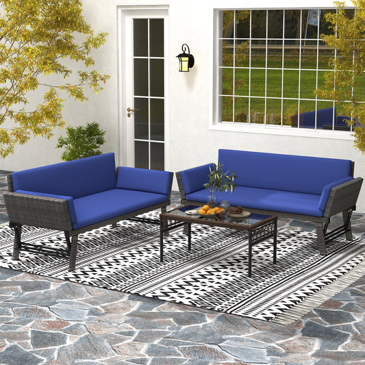 Outdoor Convertible Sofa Daybed with Adjustable Armrests for Balcony