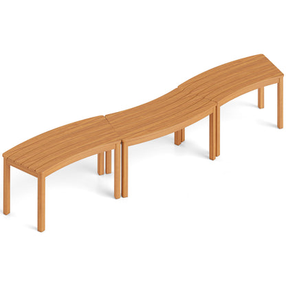 Outdoor Curved Acacia Wood Bench Set of 2/3/4 for Front Porch-3