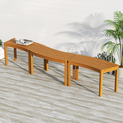 Outdoor Curved Acacia Wood Bench Set of 2/3/4 for Front Porch-3