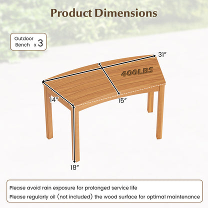 Outdoor Curved Acacia Wood Bench Set of 2/3/4 for Front Porch-3