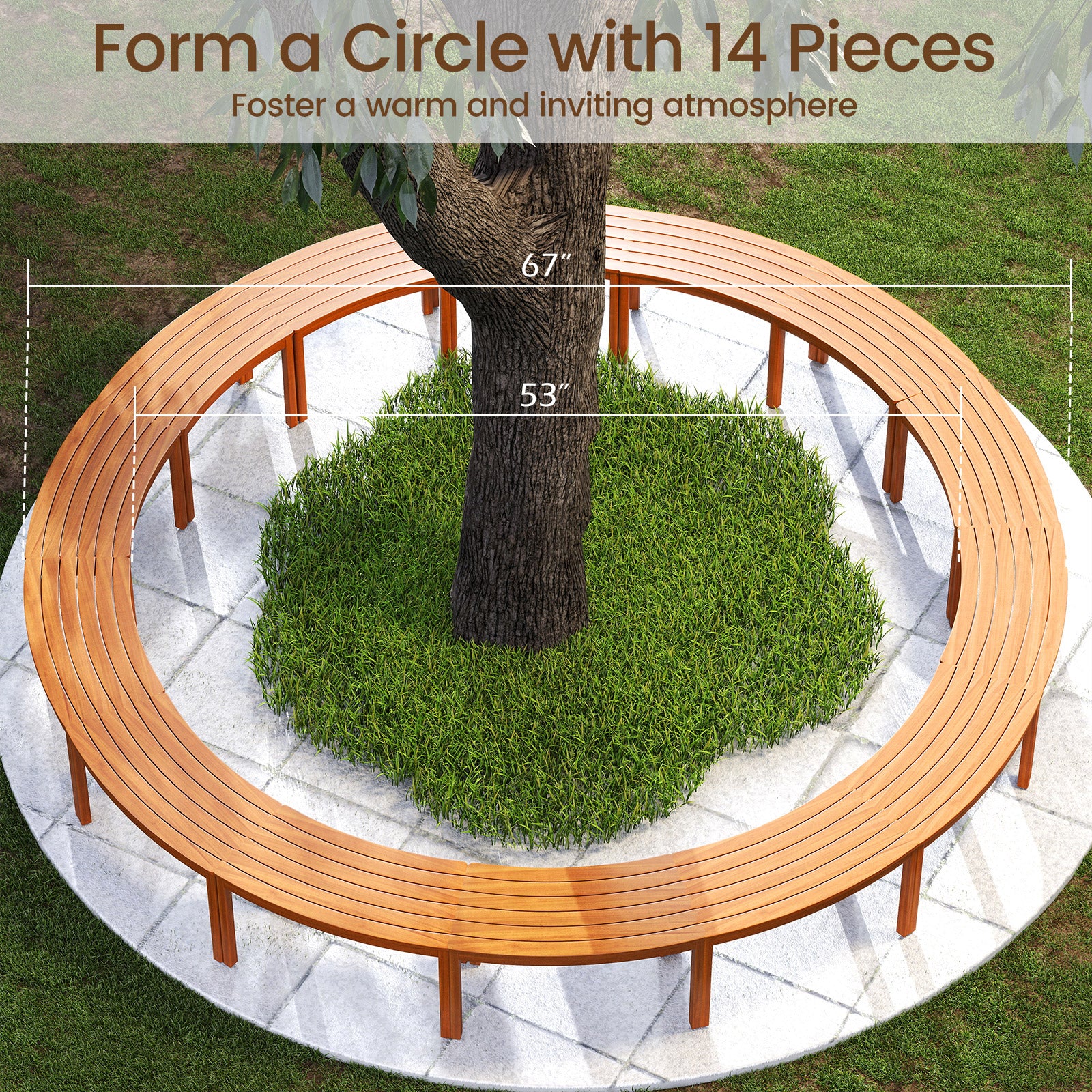 Outdoor Curved Acacia Wood Bench Set of 2/3/4 for Front Porch-3