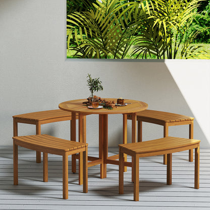 Outdoor Curved Acacia Wood Bench Set of 2/3/4 for Front Porch-4