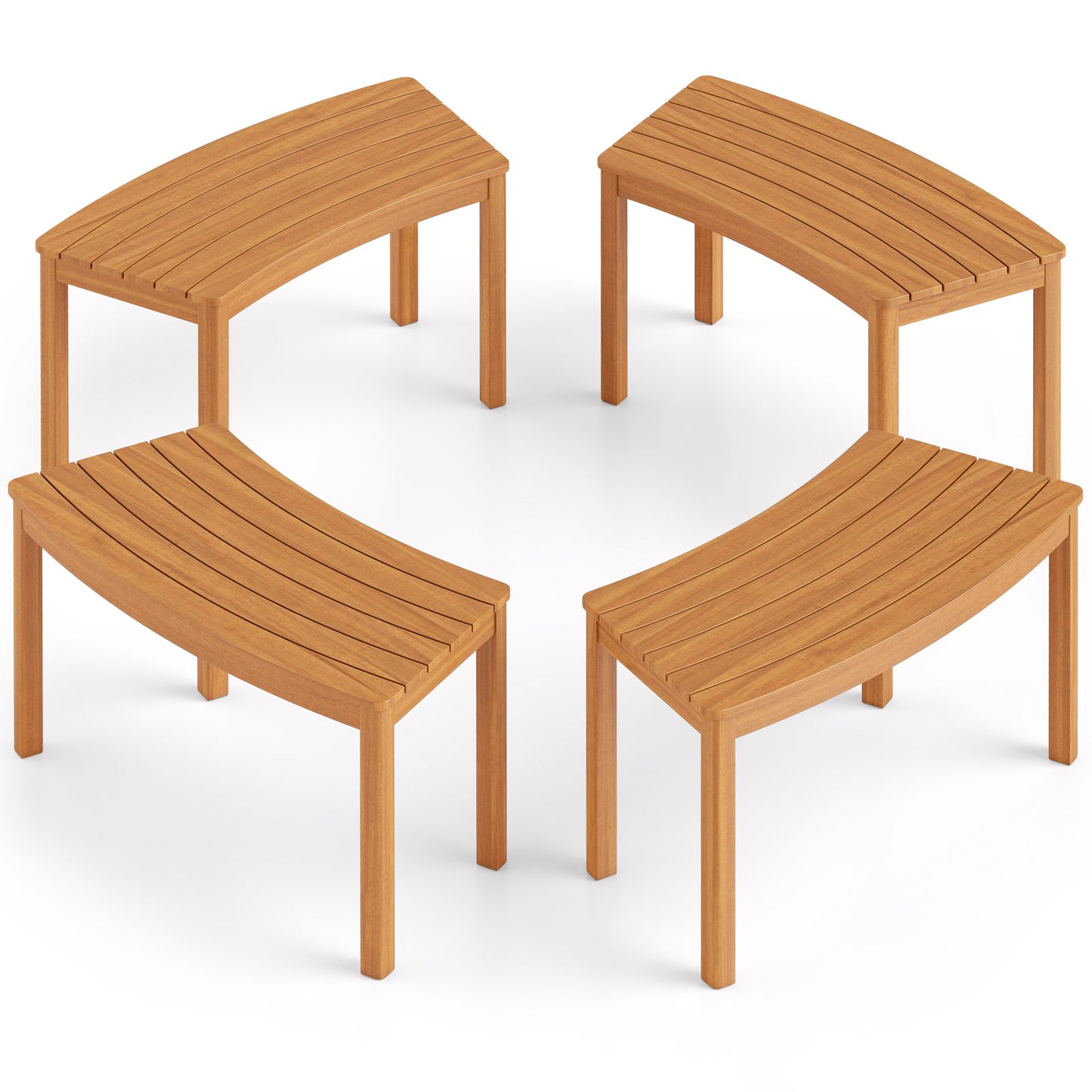 Outdoor Curved Acacia Wood Bench Set of 2/3/4 for Front Porch-4