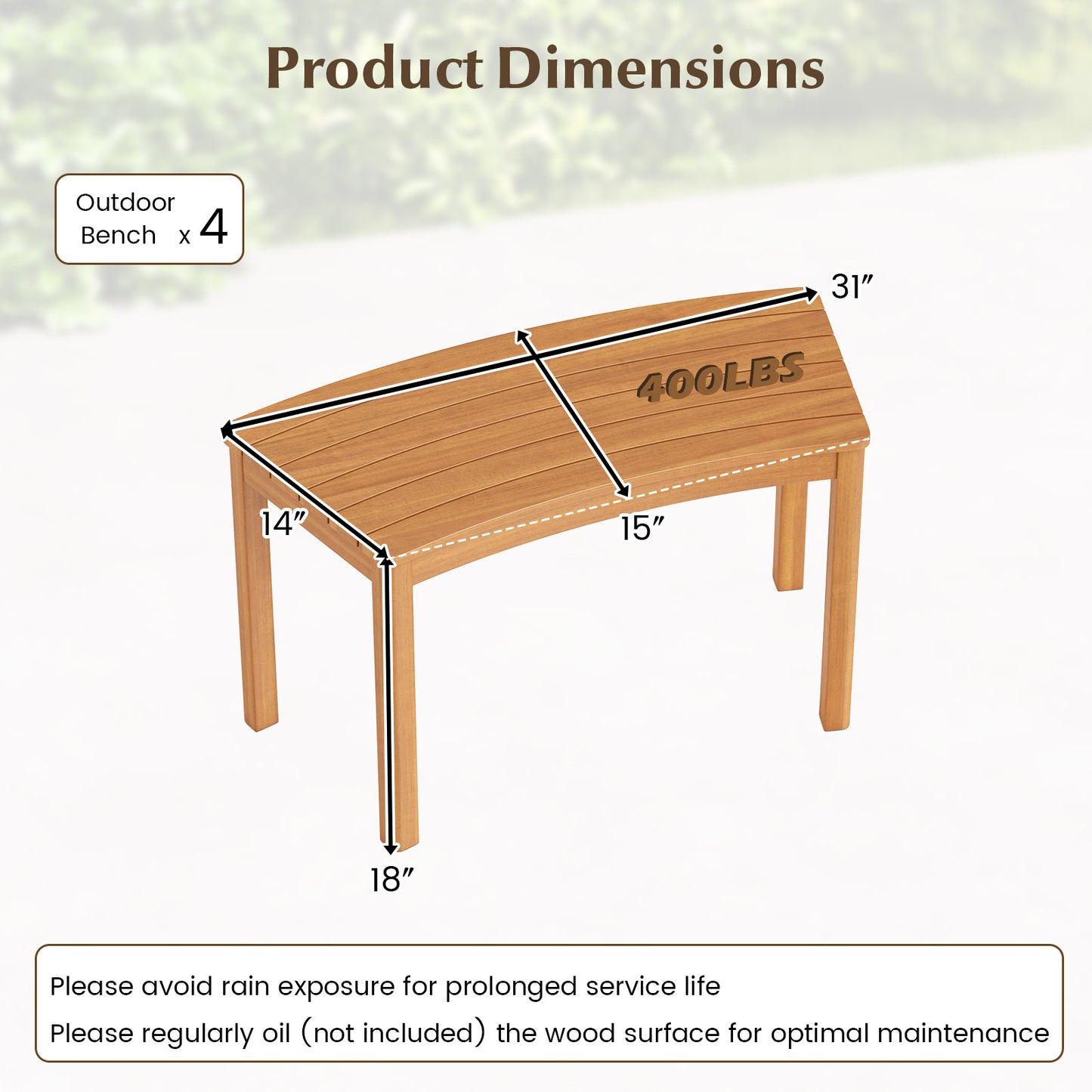 Outdoor Curved Acacia Wood Bench Set of 2/3/4 for Front Porch-4