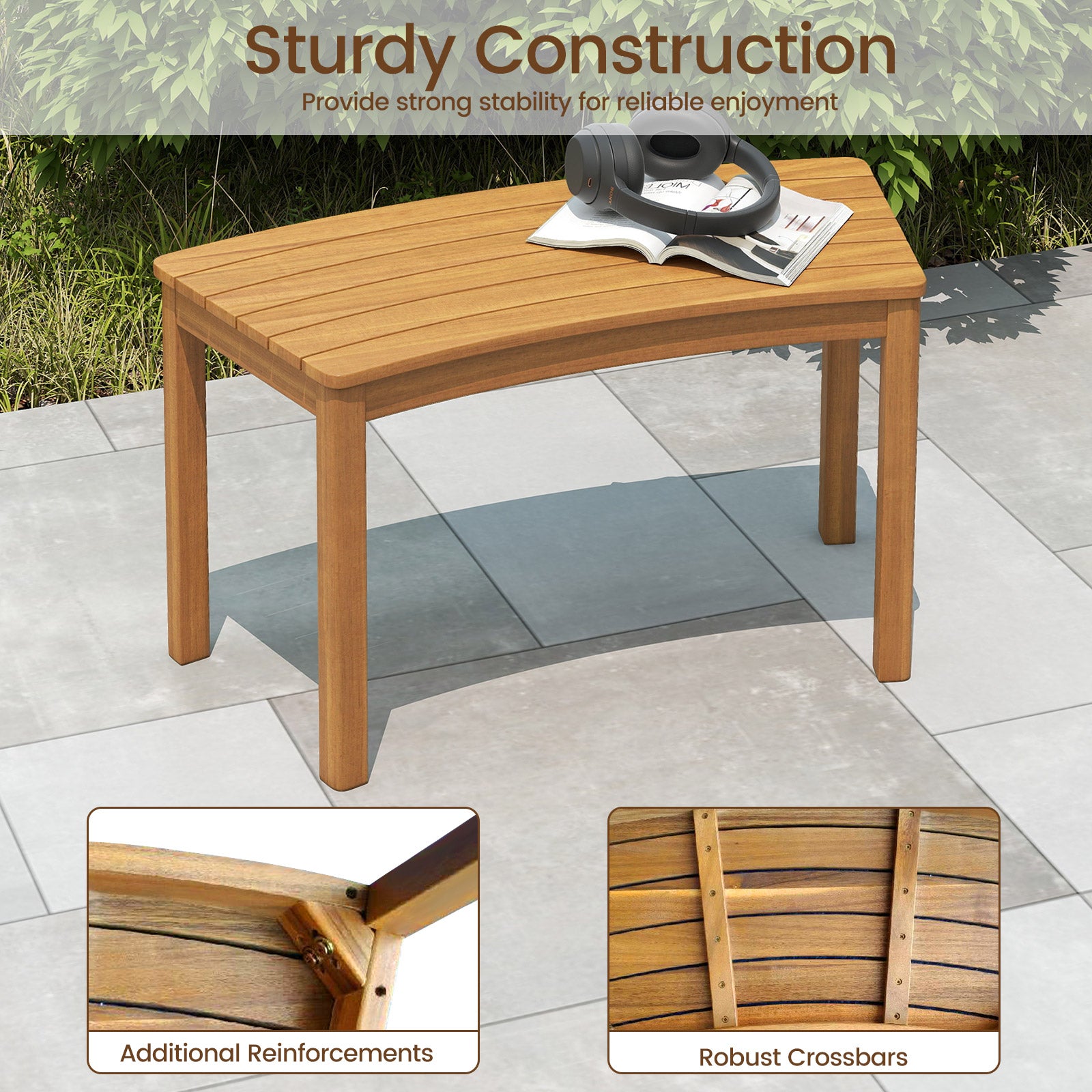 Outdoor Curved Acacia Wood Bench Set of 2/3/4 for Front Porch-4