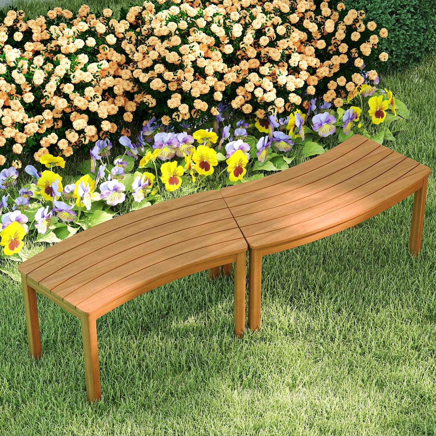 Outdoor Curved Acacia Wood Bench Set of 2/3/4 for Front Porch-2