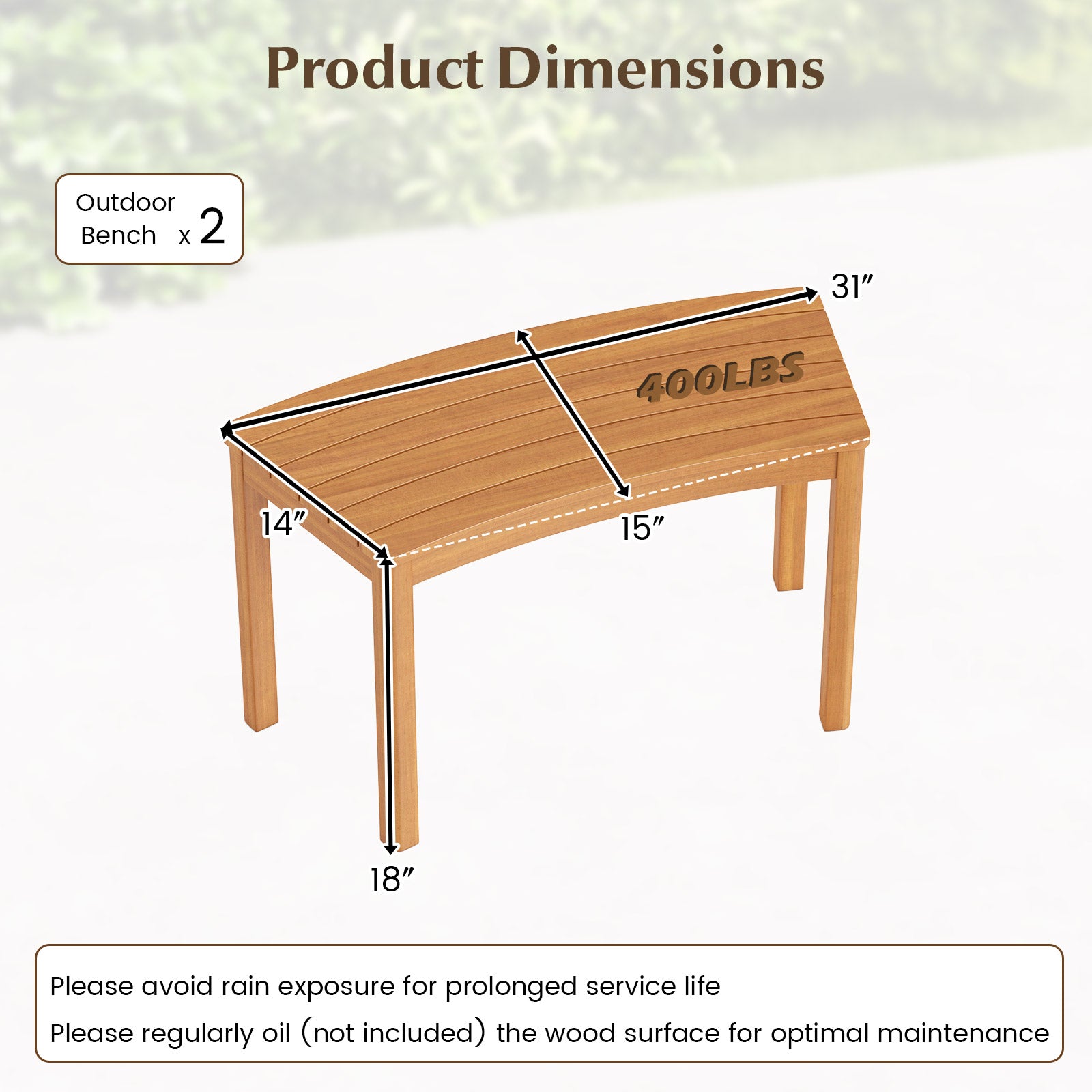 Outdoor Curved Acacia Wood Bench Set of 2/3/4 for Front Porch-2
