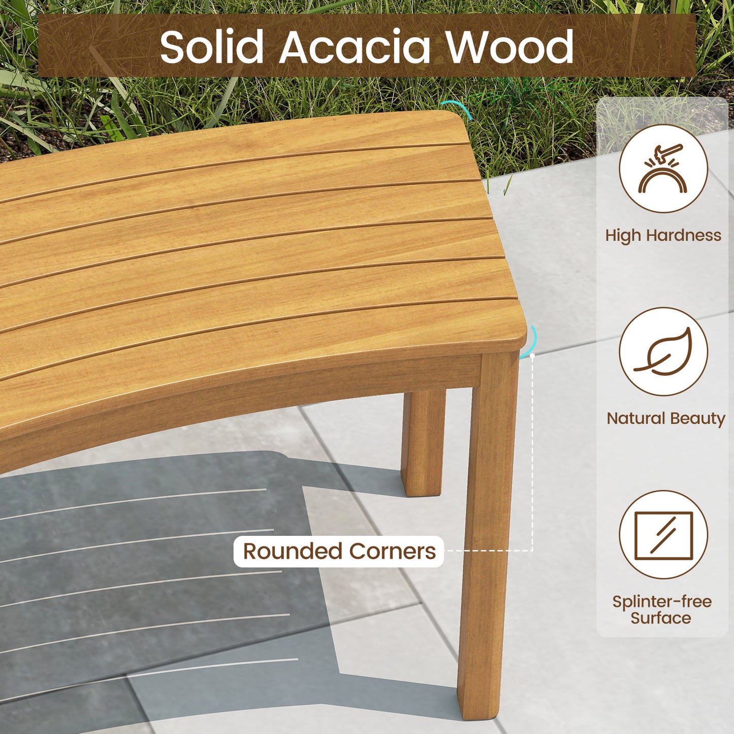 Outdoor Curved Acacia Wood Bench Set of 2/3/4 for Front Porch-2