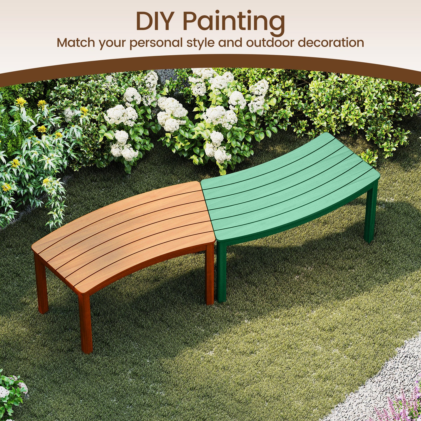 Outdoor Curved Acacia Wood Bench Set of 2/3/4 for Front Porch-2
