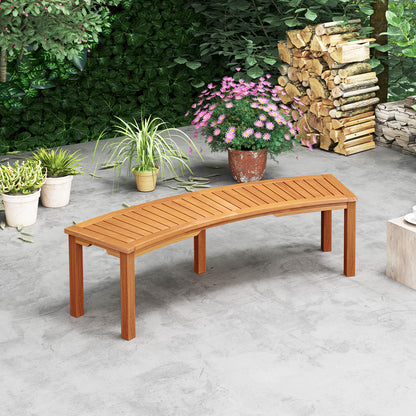 Outdoor Curved Acacia Wood Fire Pit Bench with Slatted Seat