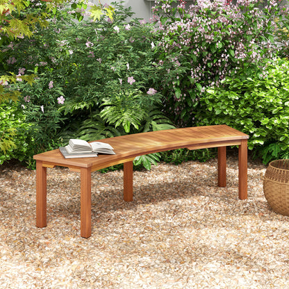 Outdoor Curved Acacia Wood Fire Pit Bench with Slatted Seat