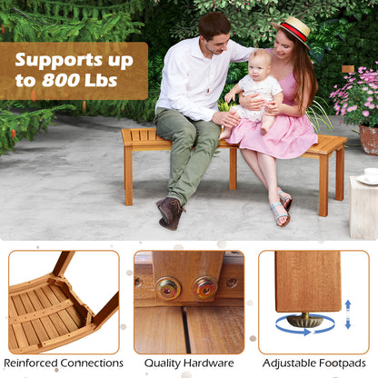 Outdoor Curved Acacia Wood Fire Pit Bench with Slatted Seat