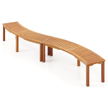 Outdoor Curved Acacia Wood Fire Pit Bench with Slatted Seat-1 Piece - Set Of 2