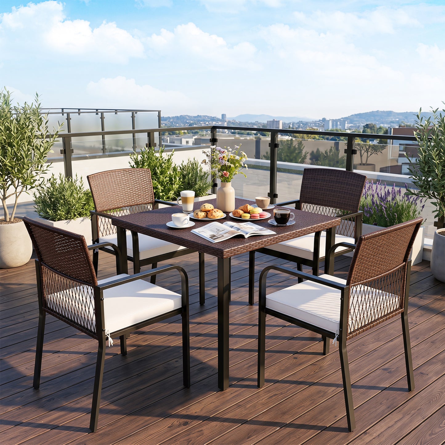 Patio Dining Chairs Set of 4 with Padded Cushions