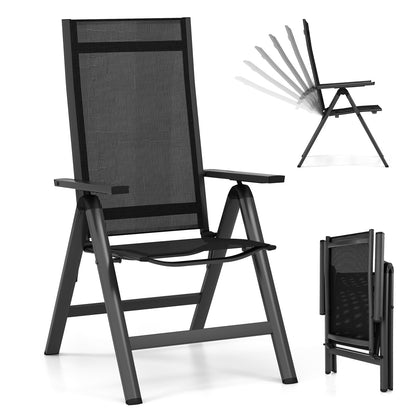 Outdoor Dining Chair with Soft Padded Seat and 7-Position Adjustable Backrest Set of 2-Black