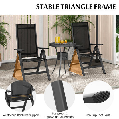 Outdoor Dining Chair with Soft Padded Seat and 7-Position Adjustable Backrest Set of 2-Black