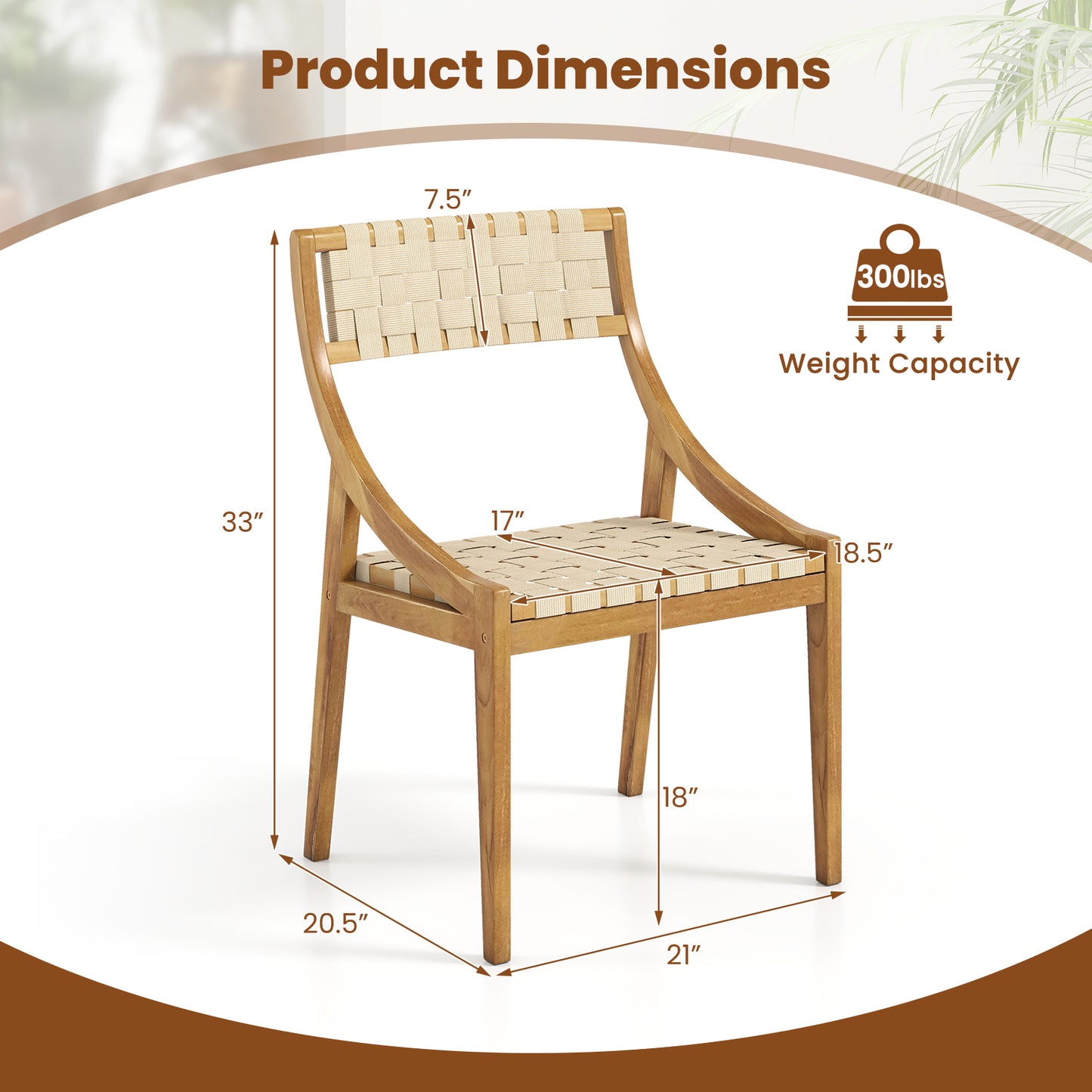 Teak Wood Outdoor Dining Chair with Webbing Seat