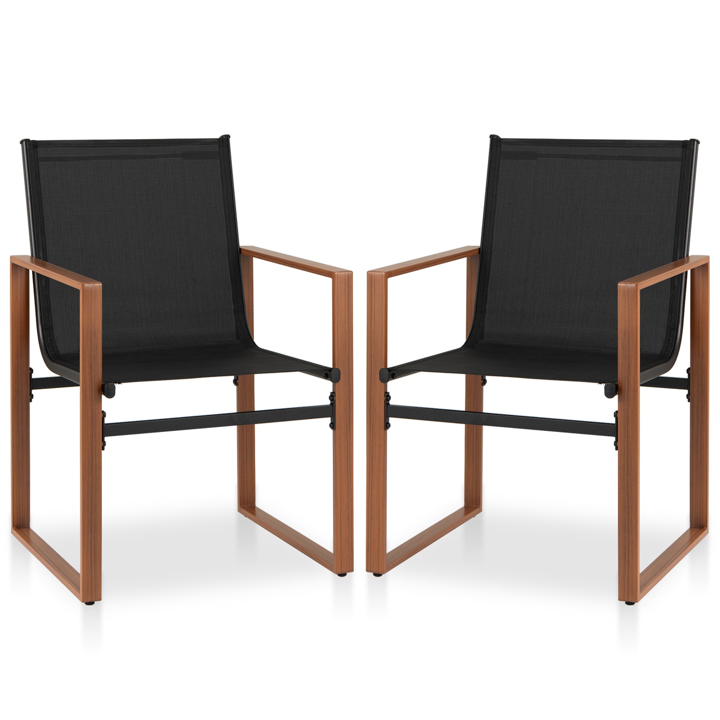 Outdoor Dining Chairs with Breathable Seat and Backrest Set of 2-Black - Black