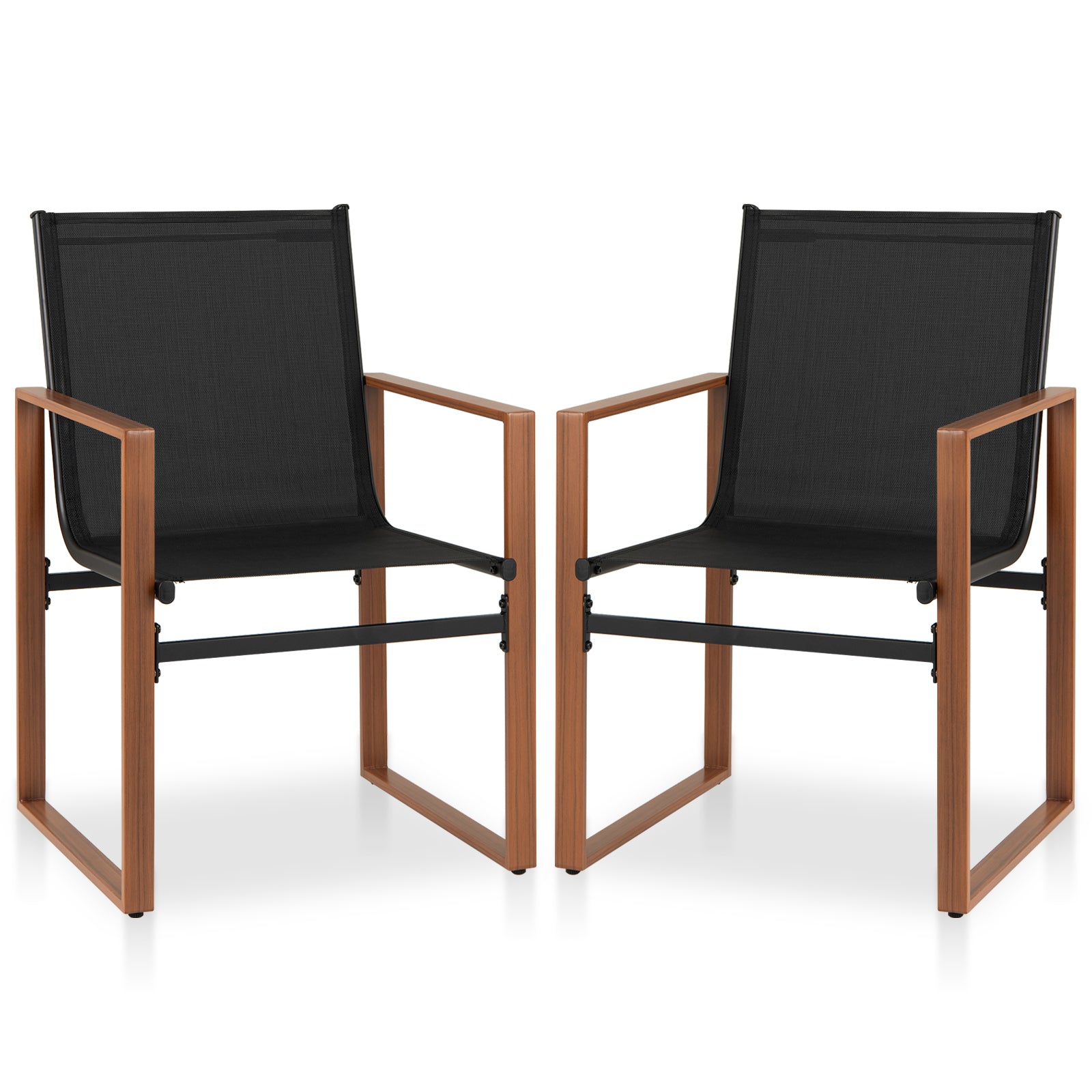 Outdoor Dining Chairs with Breathable Seat and Backrest Set of 2-Black - Black