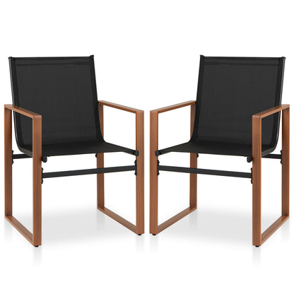 Outdoor Dining Chairs with Breathable Seat and Backrest Set of 2-Black - Black