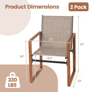 Outdoor Dining Chairs with Breathable Seat and Backrest Set of 2-Brown
