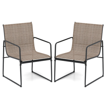 Outdoor Dining Chairs Set of 2 Patio Furniture Chair with Breathable Seat and Backrest-Brown