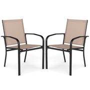 Outdoor Dining Chairs Set of 2 with High Back and Metal Frame-Light Brown