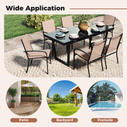 Outdoor Dining Chairs Set of 4 with High Back and Metal Frame-Light Brown