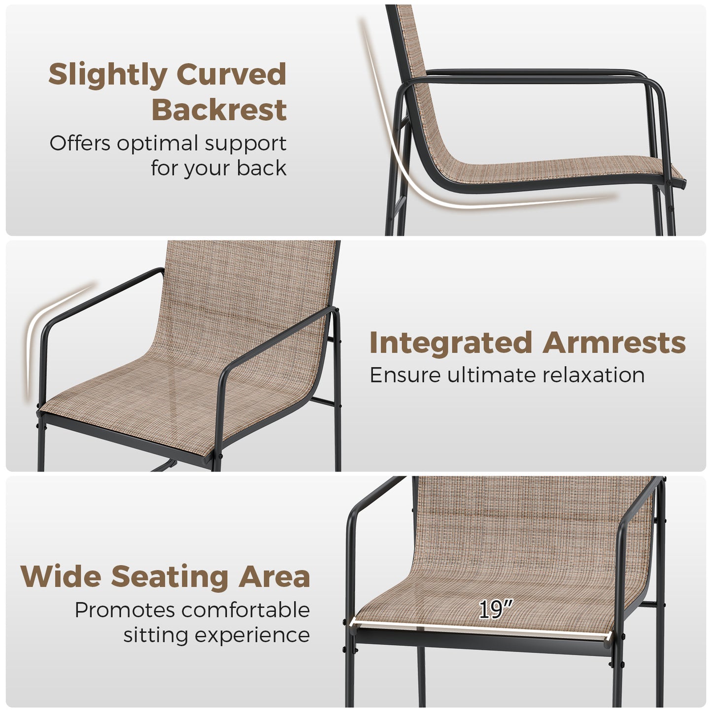 Outdoor Dining Chairs Set of 4 Patio Furniture Chair with Breathable Seat and Backrest-Brown