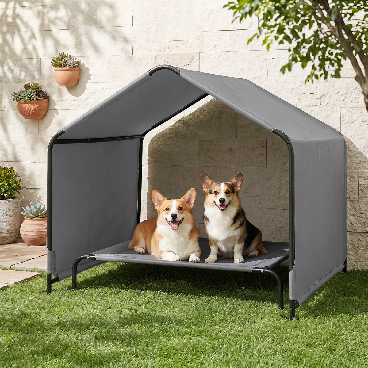 Outdoor Dog Shade Shelter with Waterproof Roof 51" x 46.5"