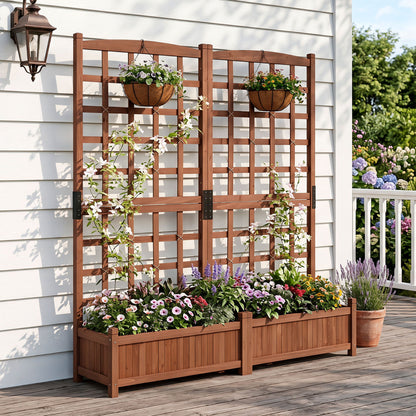 Dual Raised Garden Bed with Trellis and Drainage Holes
